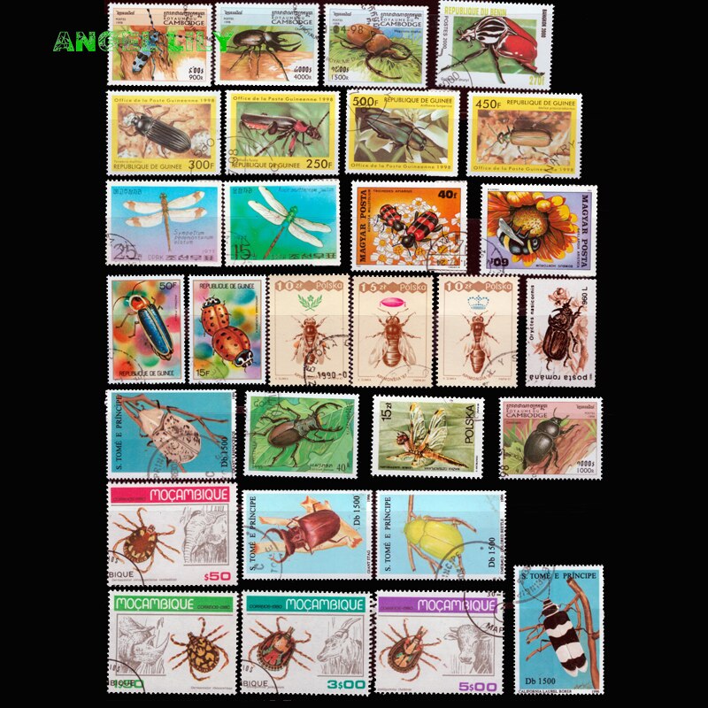 Insecten, 50 STKS/PARTIJ, alle Verschillende GEEN herhaal Ongebruikte Met Post Mark Uit de Wereld Postzegels Voor Verzamelen