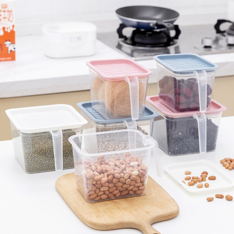 Transparent PP Refrigerator Storage Box Grains Beans Storage Box With Handle Fridge Cabinet Freezer Organizer Kitchen Gadgets