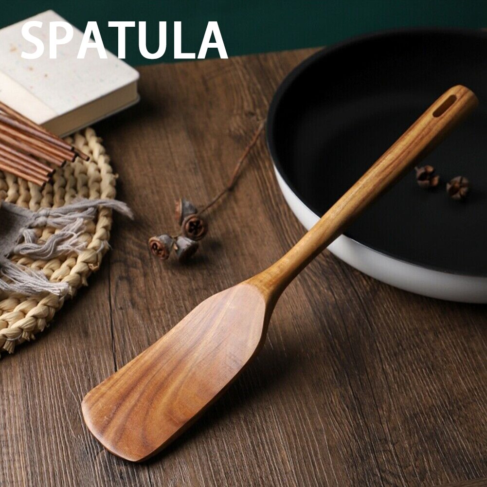 Pan Non Stick Pasta Home Frying Restaurant Natural Teak Kitchen Shovel Cooking Utensil Wooden Spatula Heat Resistant Long Handle