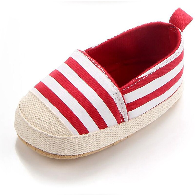 Vintage baby sko til nyfødte stribede baby drenge piger første rullator spædbarn toddler søde børnesko: Rød / 12cm (4.72 in)