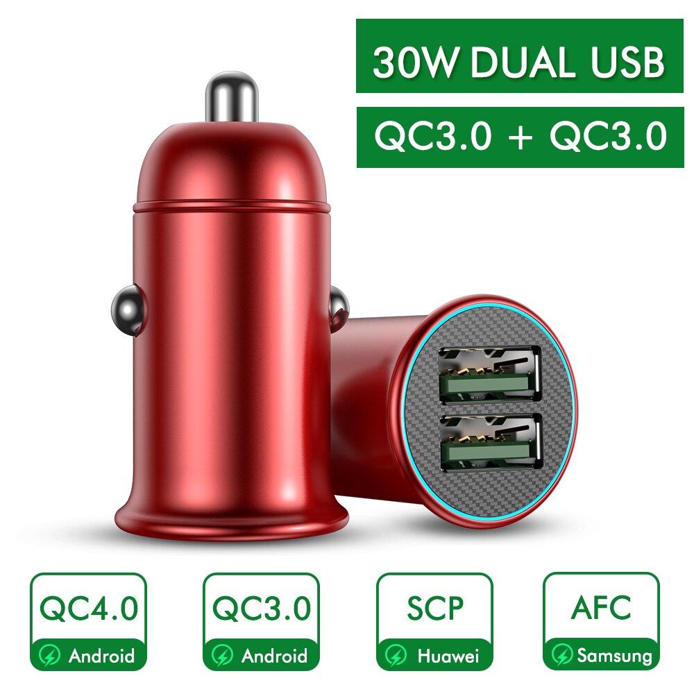 YKZ Car Charger PD 30W Mini Full Metal Dual QC3.0 4.0 USB Car Charger Type C Quick Charge For iPhone Samsung Huawei Mobile Phone