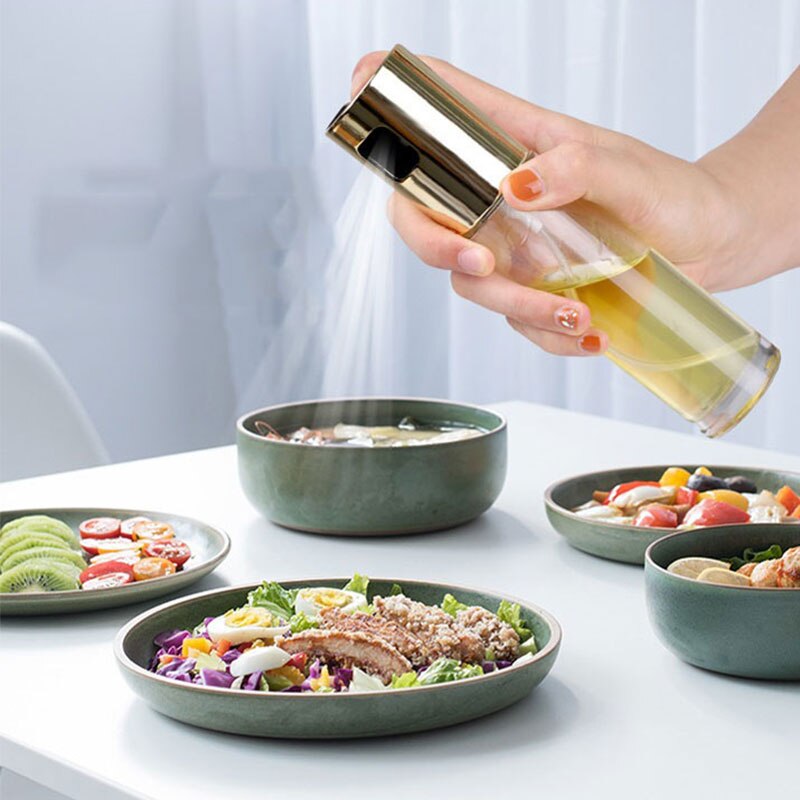 Stainless steel Sprayer Oil Bottle Leak-proof Nozzle Type Oil Can Press Oil Bottle Dispenser Kitchen BBQ Cooking Glass Oil Spray