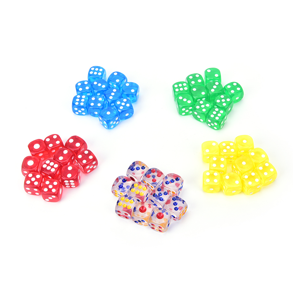 10 Pcs 14 Mm Transparant Acryl 6 Zijdige Dobbelstenen Voor Club/Party/Familie Games 6 Kleuren