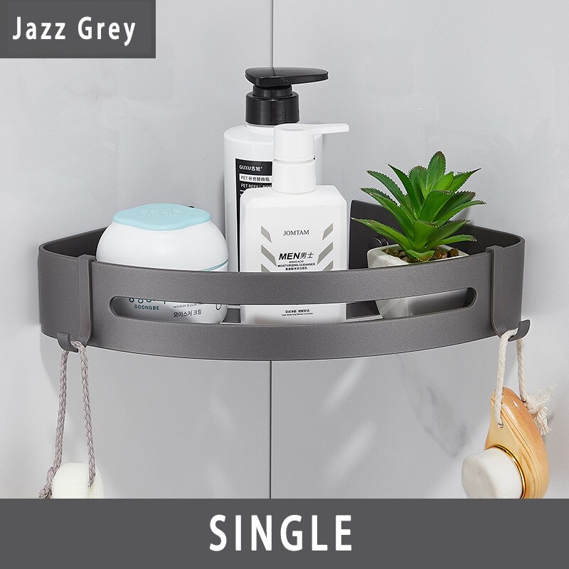 Traceless Bathroom Shelves Grey Shower Corner Shelf Shampoo Holder
