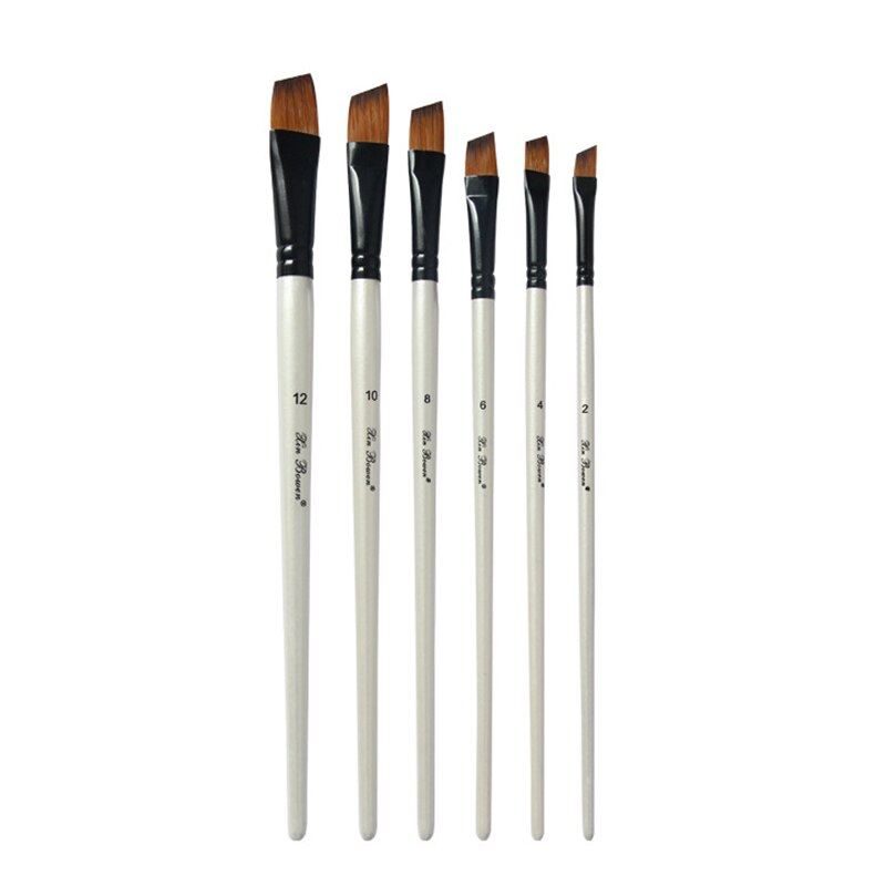 Pincel de pelo de nailon con mango de madera para pintura de acuarela, Pluma de tubo de aluminio, suministros de pinceles de arte, 6 uds.