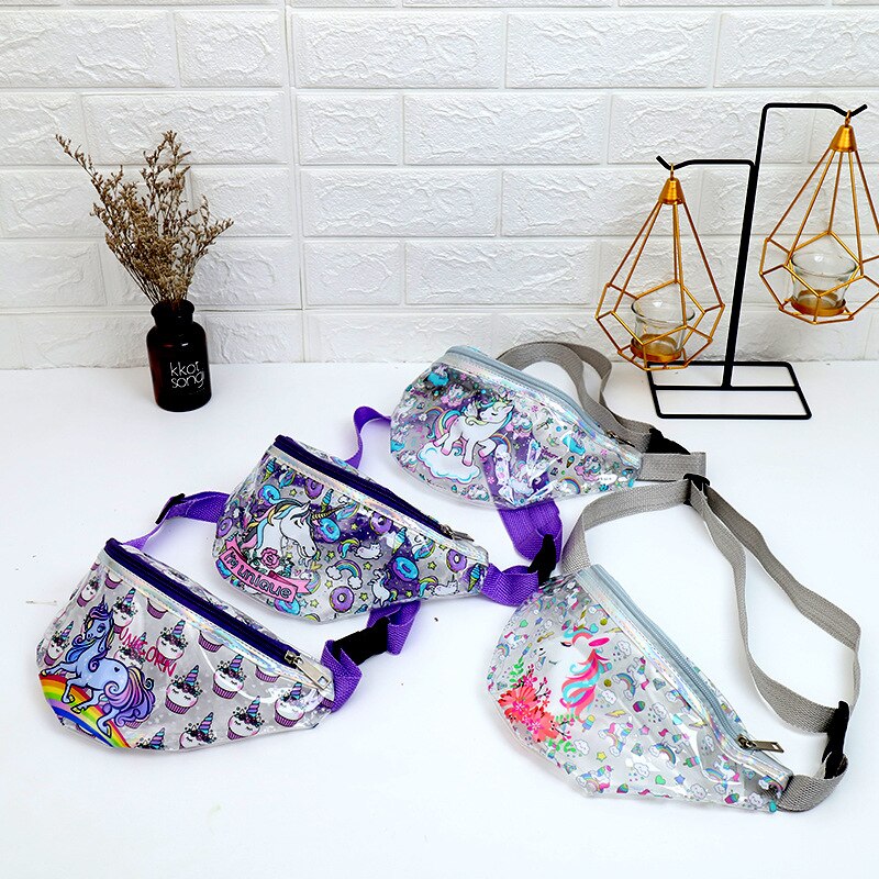 Sac banane pour femmes, été , sac de ceinture de plage transparent en PVC avec licorne de dessin animé pour filles