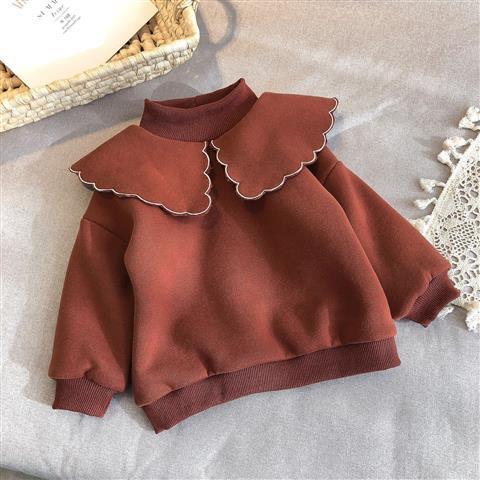 Kinderen Winter Trui Fluwelen Gewatteerde Baby Meisje Trui Kinderen Lange Mouwen Top Dieptepunt Shirt 6M-7T: Bruin / 110cm 4T