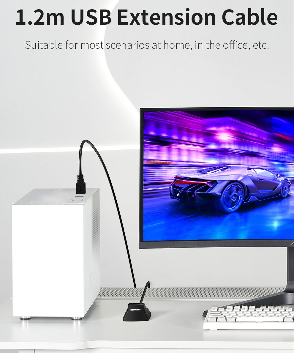 Base de Extensão COMFAST USB3.0 para Adaptador Wi-Fi com Cabo de 1.2M – Dispositivo de Transmissão para Placa de Rede/Pen Drive/Mouse/Áudio