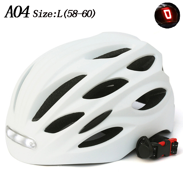 Led-Licht Fietshelm Ultralight Eps + Pc Cover Mtb Racefiets Helm Integraal Mold Fietshelm Unisex veilig Rijden Cap: White L A04