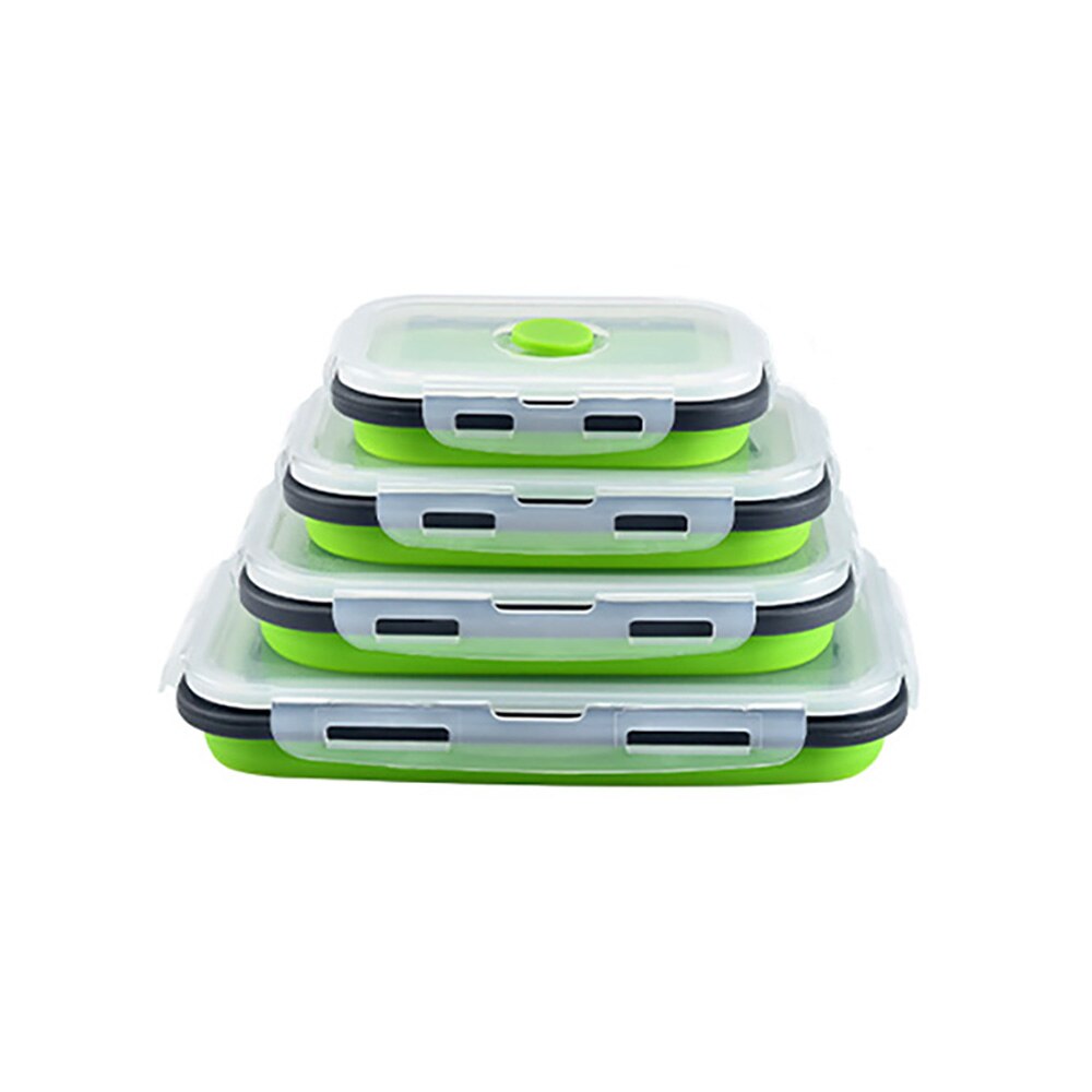 Siliconen Lunch Box Set Bento Voedsel Prep Opvouwbare Magnetron Diner Opslag Containers Houden Verse: green(4pcs)