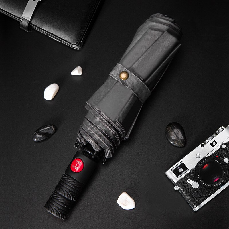 Ombrello automatico di alta qualità 10 nervature ombrello da donna ombrello a tre pieghe antivento impermeabile anti UV ombrelli portatili: Grigio scuro