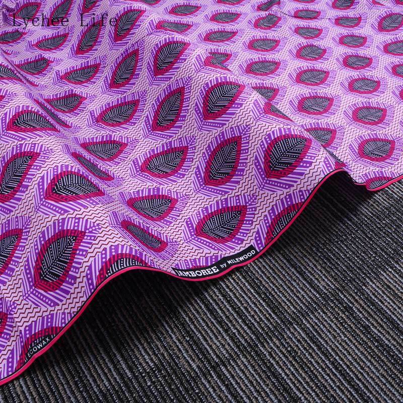 Lychee Leven 1Yard Nigeriaanse 100% Polyester Afrikaanse Wax Print Stof Veer Gedrukt Trouwjurk Stof