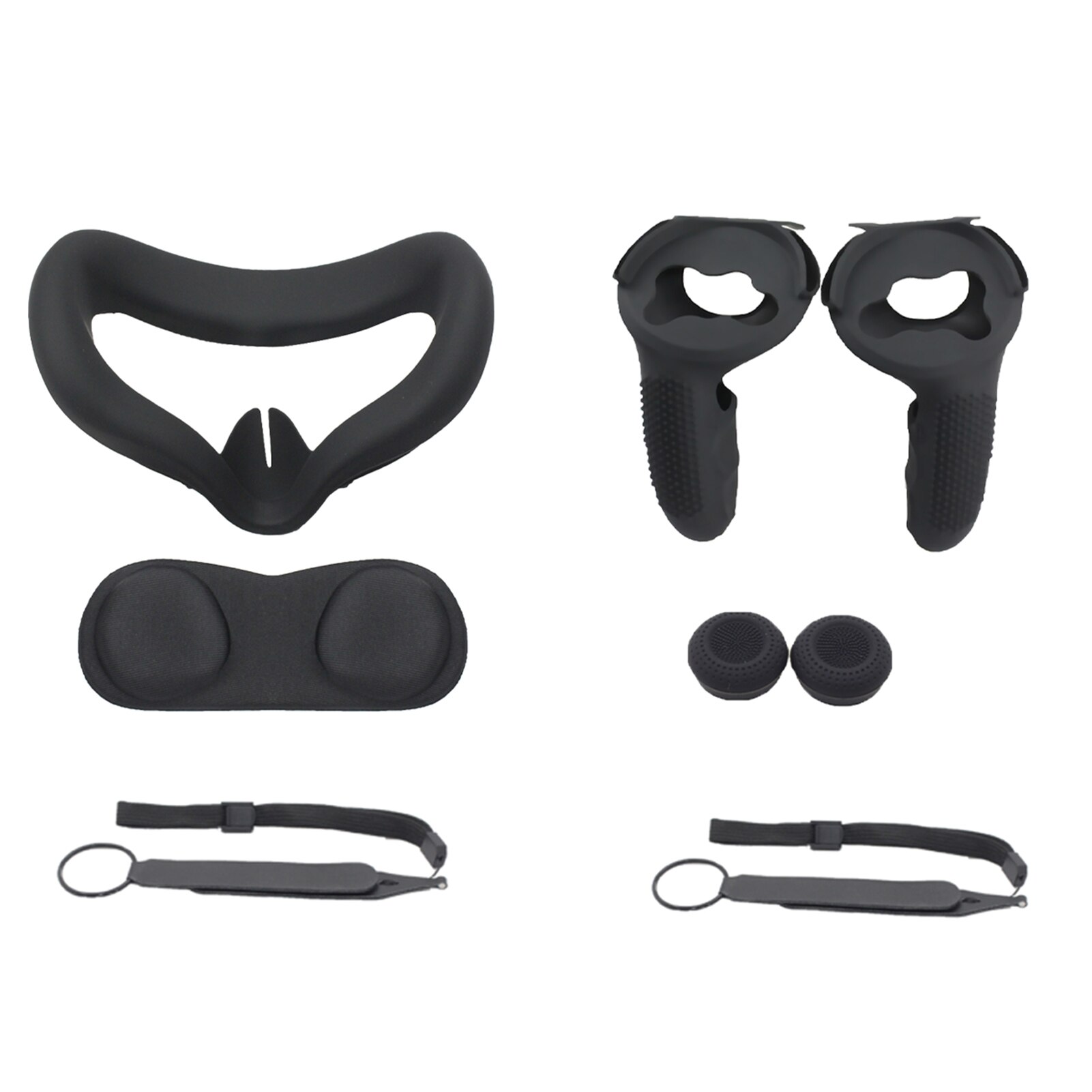 Set di Controller Touch 5 In1 VR per cinturino per articolazione Oculus qu2 + coperchio impugnatura in Silicone + cinturino da polso + coperchio antipolvere obiettivo VR + cappuccio pulsante pollice: Black