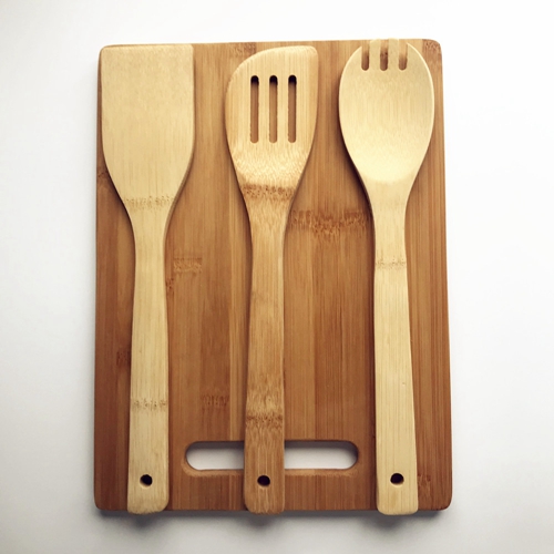 Bamboo Cutting Board with Kitchen Utensils: I