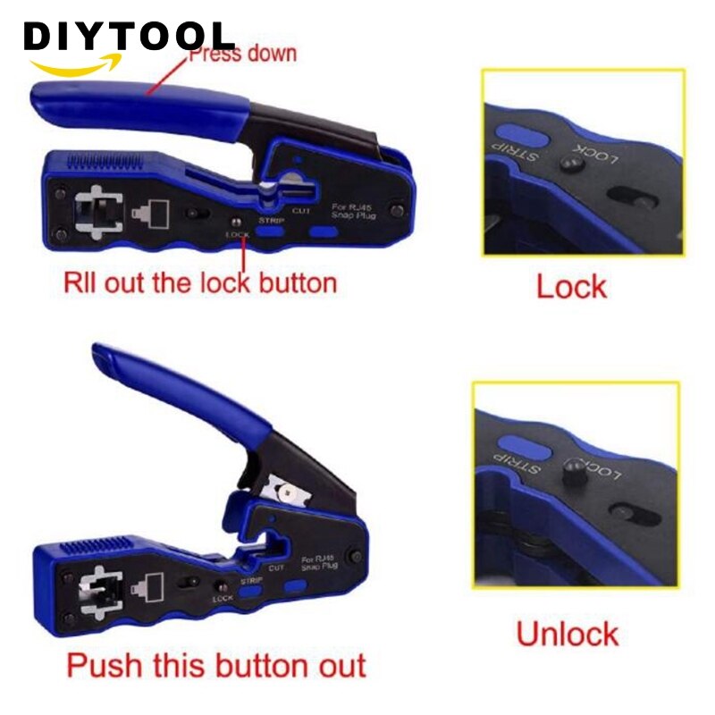 RJ45 Crimp Tool Pass Through Cutter for Cat6 Cat5 Cat5E 8P8C Modular Connectors All-In-One Wire Tool