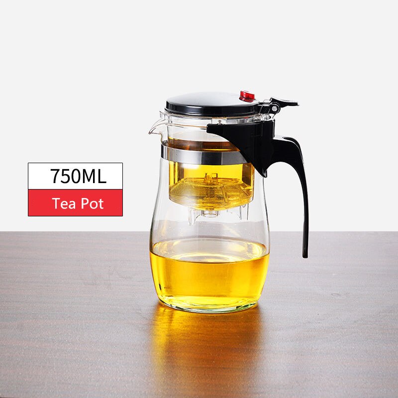 Heat Resistant Glass Tea Infuser Tea Pot Chinese Kung Fu Tea Set Puer Kettle Coffee Glass Maker Convenient Office Tea Sets: 750ML Tea Pot