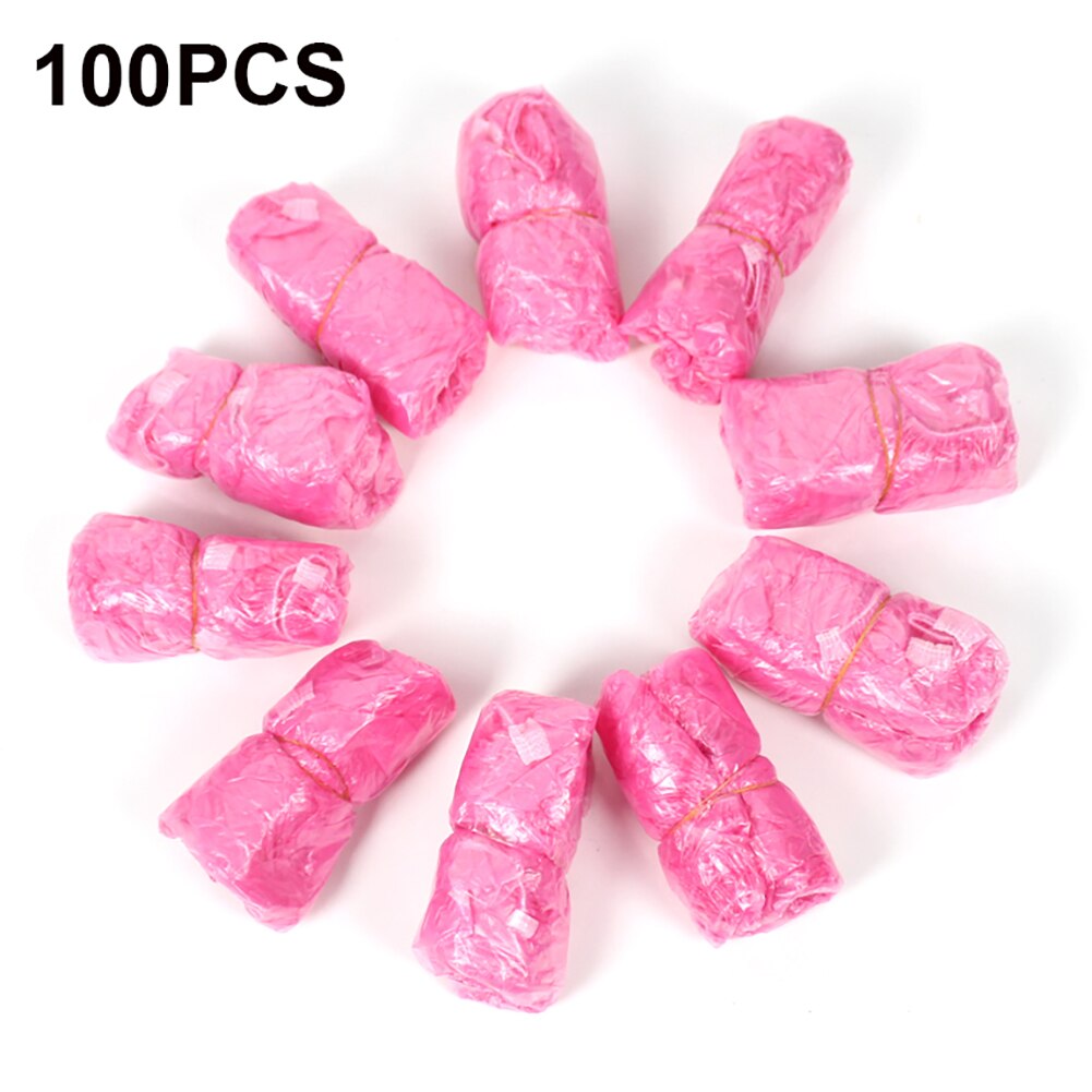 100 Pcs Disposable Plastic Shoe Covers Portable Carry Boot Non-Slip Protective Covers: Pink