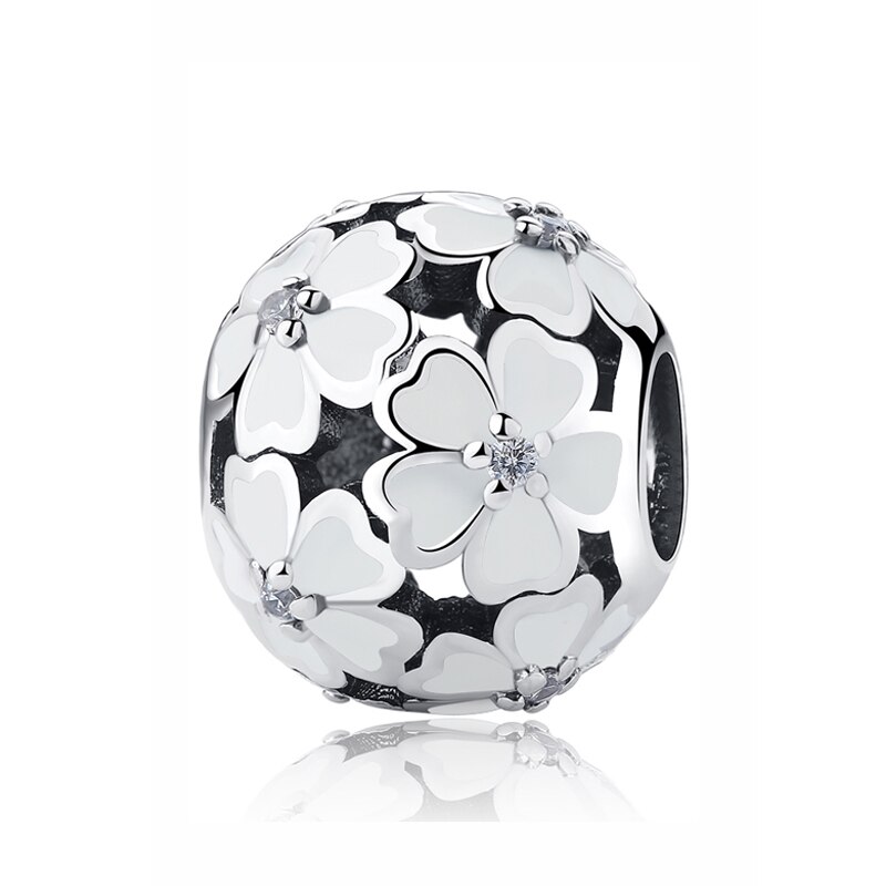 Oryginalny 925 srebro urok koralik różowy biały pierwiosnek łąka uroki kwiat dopasowanie bransoletki kobiety Diy biżuteria: biały