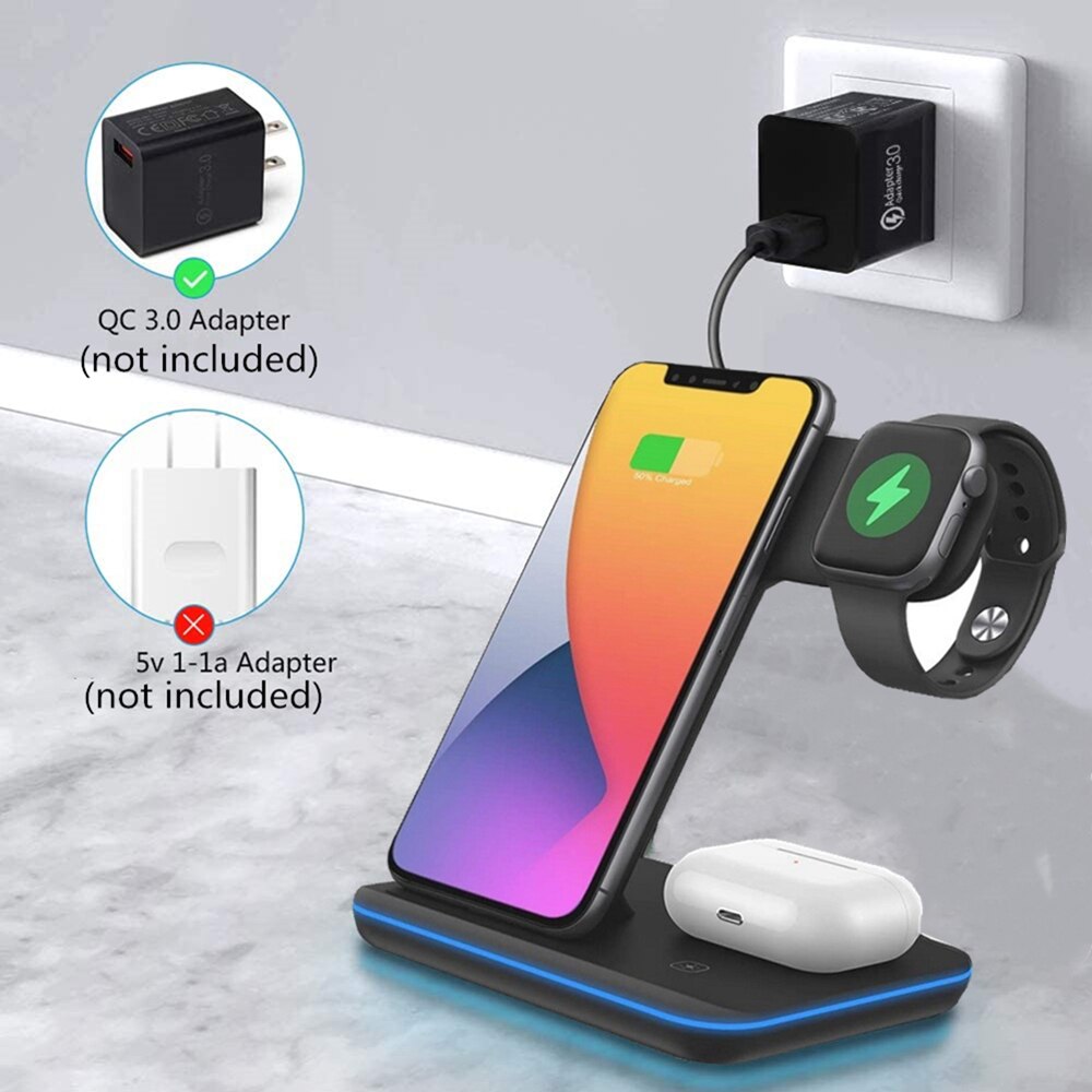 15W Qi Drahtlose Ladegerät Für iPhone 12 11 XS XR X 8 Samsung S20 3 in 1 Ladestation für Apfel Uhr SE 6 5 4 3 2 Airpods Profi
