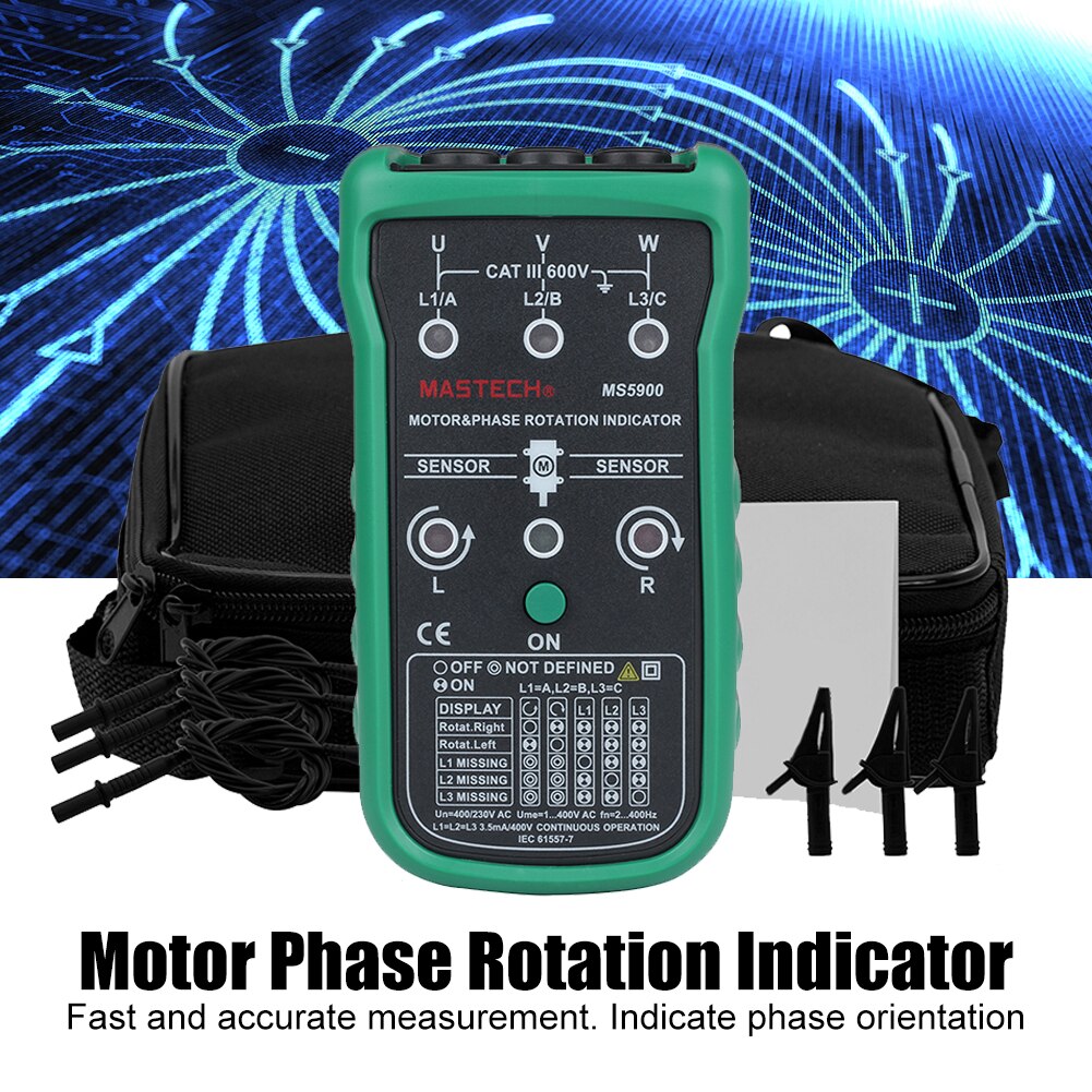 MS5900 Magnetic Field Detector Digital Display AC400V Meter Sequence Tester Motor Phase Rotation Indicator Portable Handheld