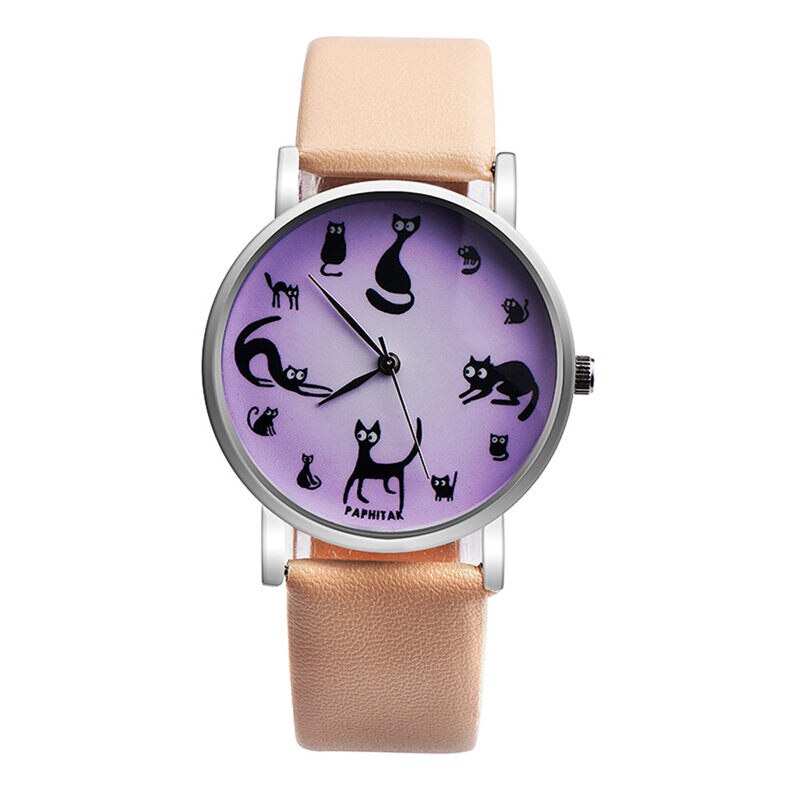 Casual Watches Women Cute Cat Clock Ultra Thin Leather Band Female Quartz Watch Waterproof Relogio Feminino #C: G