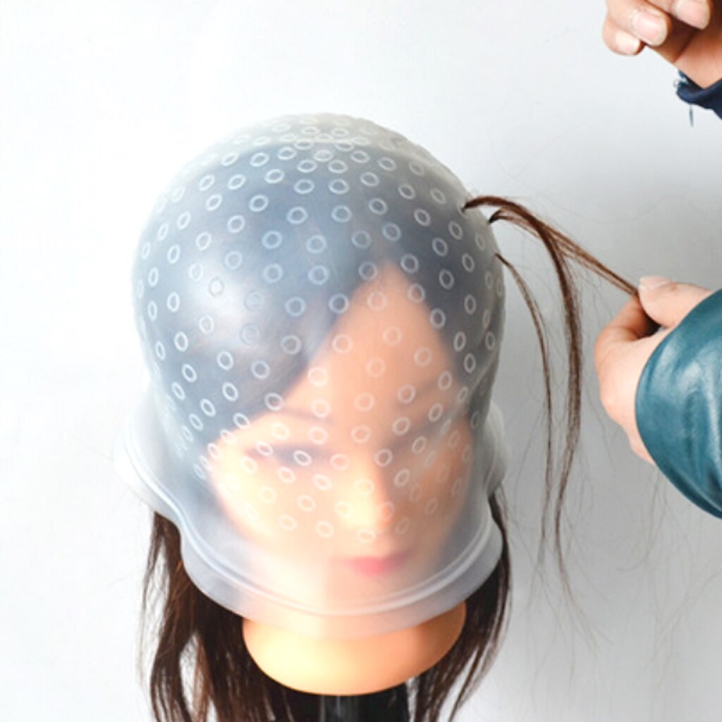 Pro Reusable Silicone Hair Color Highlighting Cap Hat W/ Metal Hook
