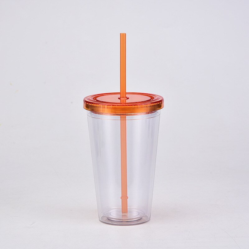 Vasos acrílicos transparentes de doble pared, vaso de plástico con pajillas, reutilizable, para bebidas frías y zumos, 16oz: I