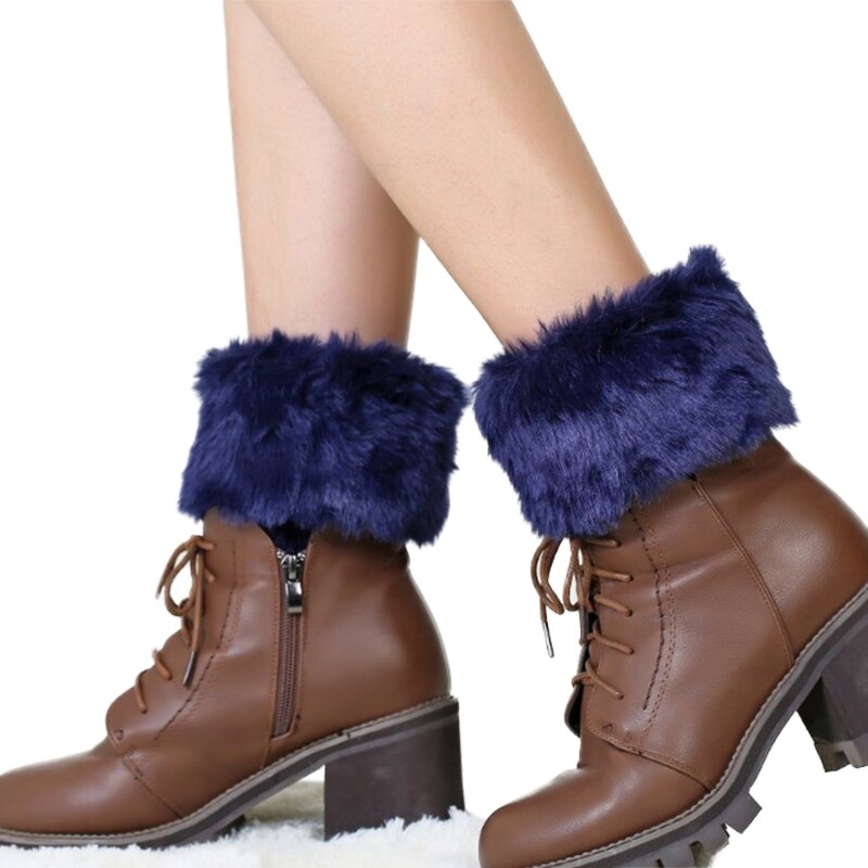 Guêtres en fourrure tricotée au Crochet pour femmes, chauffe-jambes, poignets, chaussettes, guêtres, hiver: Type 3 Navy Blue