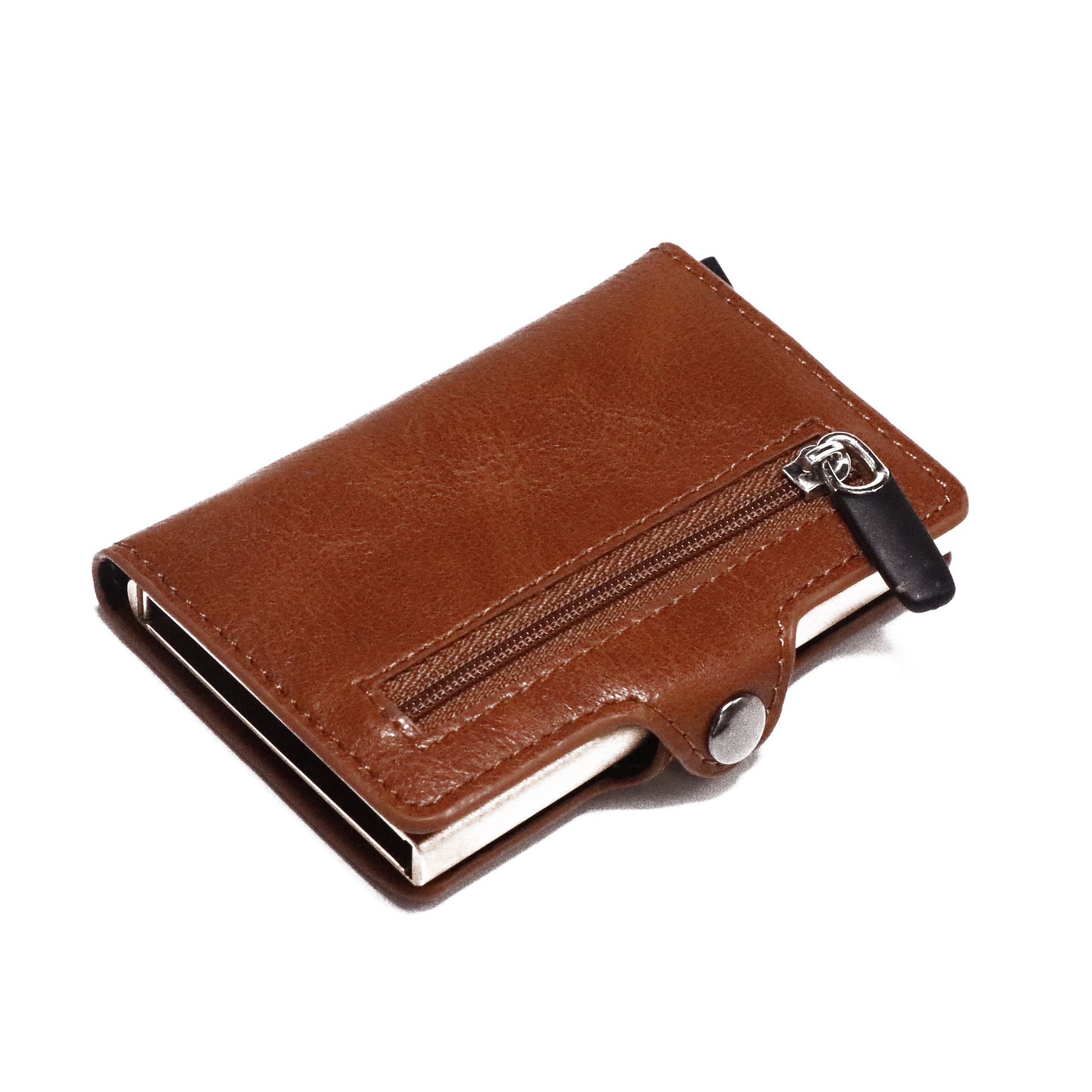 PU Leather Metal Credit Card Holder Single Box Card Case Women and Men RFID Wallets Business ID Holder: Brown