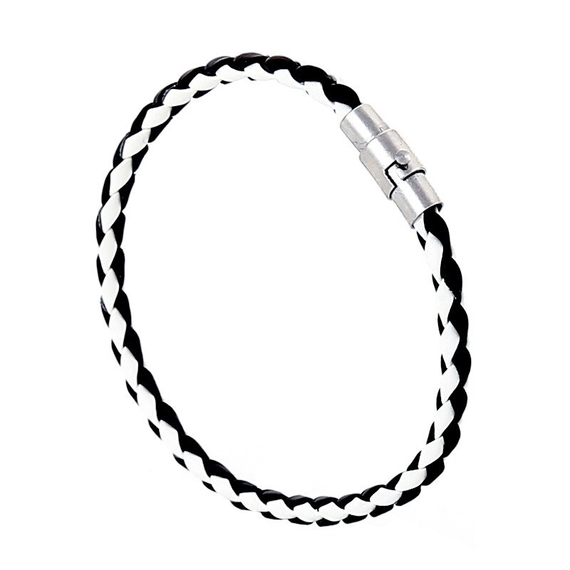 Theeleeshipin mænds armbånd brun sort flettet læder armbånd mænds magnetlås smykker 4 6mm: Hvid sort / 6mm