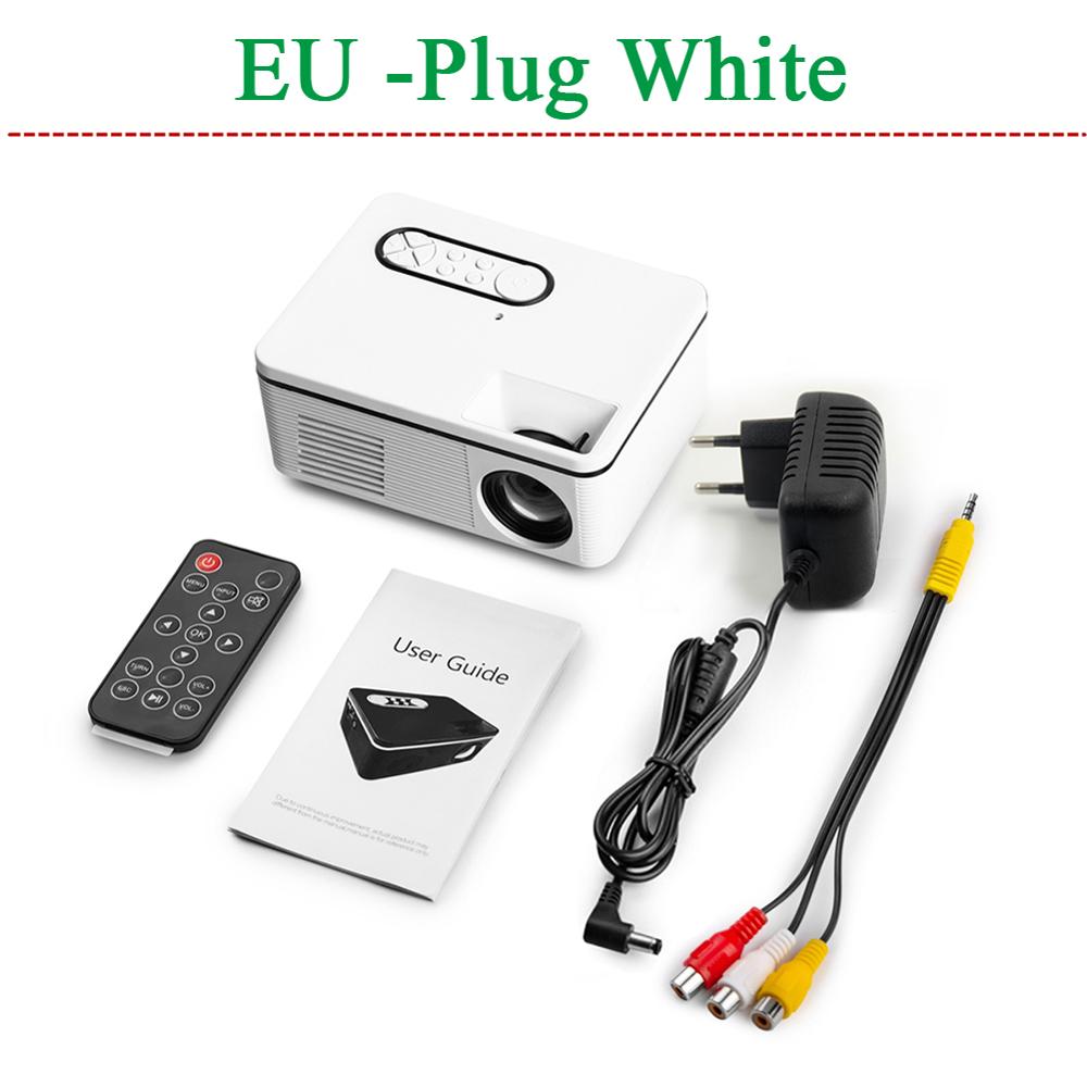 LED Mini Projector 320x240 Pixels Supports Full HD 1080P AV DHMI TF USB Portable Home Cinema Media Video Player: EU White