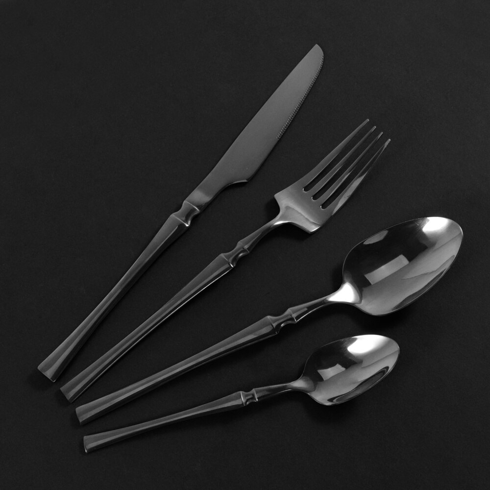 4Pcs High Flatware Set Stainless Steel Dinnerware Ergonomic Knife Fork And Spoon Western Cutlery Upscale Tableware Set: Black