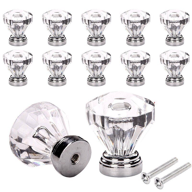 12 Stuks Crystal Glass Deurknoppen Diamond Drawer Cabinet Handvat Knop