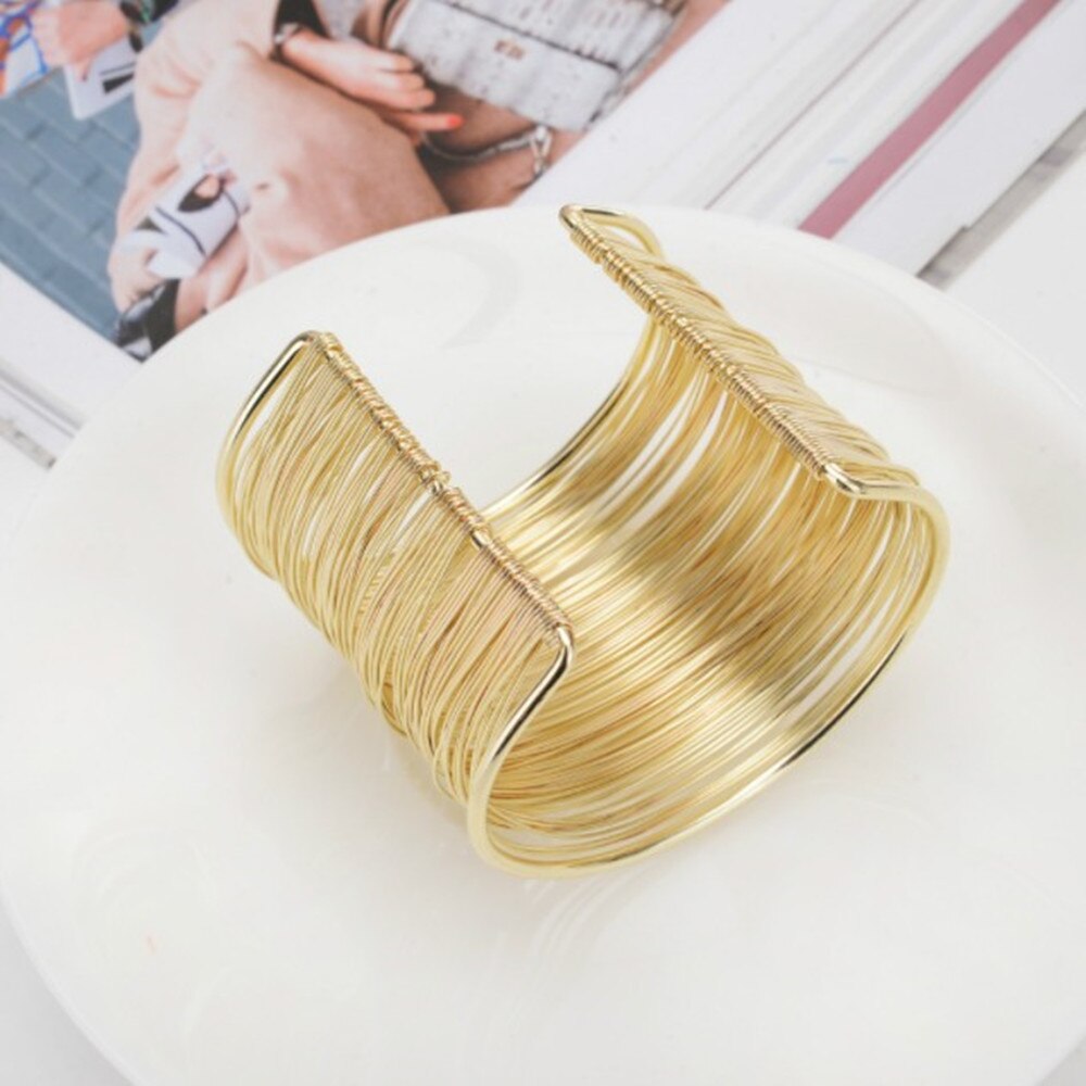 Neue Frauen Multilayer Metall Drähte Strings Open Breite Stil Manschette Armband Armreif Schmuck Mädchen Schmuck Zubehör Beste