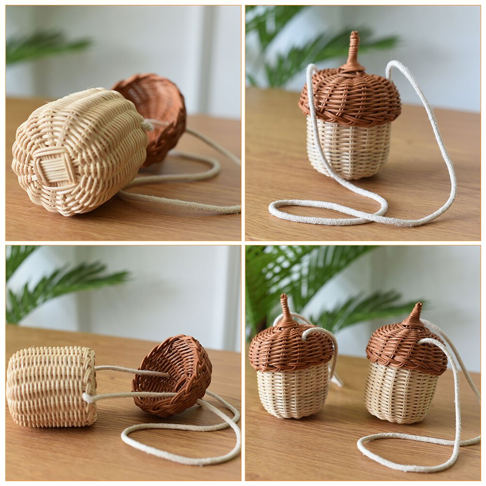 Mini panier en rotin tissé en forme de gland, 1 pièce, panier suspendu croisé (marron clair Beige)