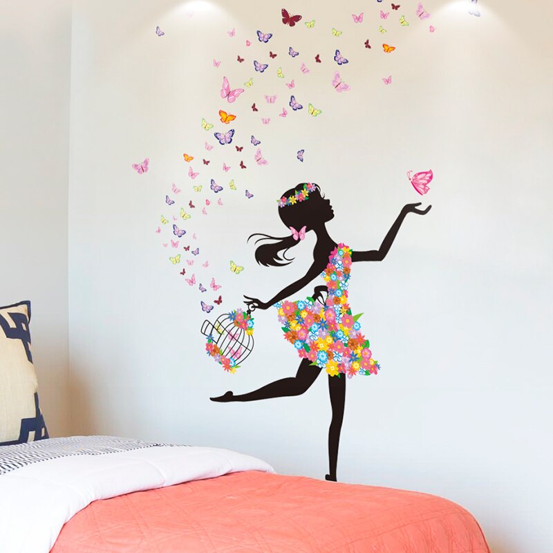 [Shijuehezi] Cartoon Fairy Meisje Muurstickers Diy Vlinders Birdcage Muurstickers Voor Kinderen Kamers Baby Slaapkamer Home Decoratie