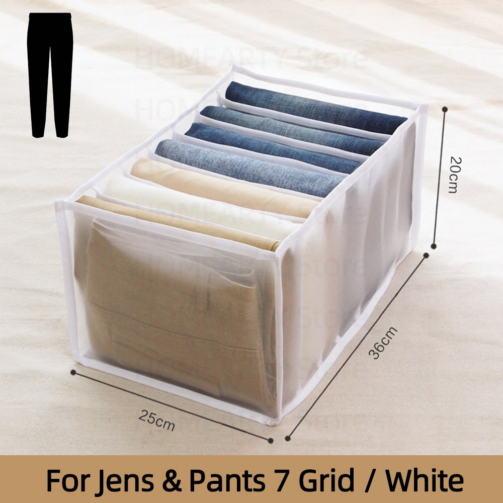 Organizador de armario para ropa interior, caja de almacenamiento para calcetines, bolsa de almacenamiento para armario, sujetador, pantalones, cajón divisor: Trousers-7GridsWhite