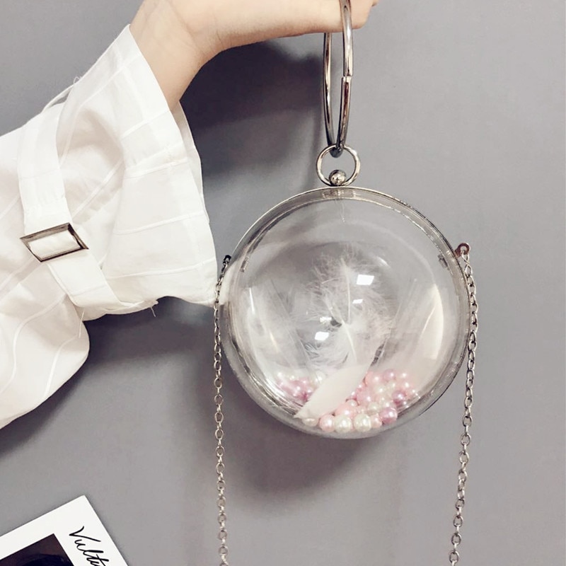 Acrylic Ball Shape Clutch Evening Bag Transprent Round Shoulder Bag Chain Mini Crossbody Messenger Bag Purse
