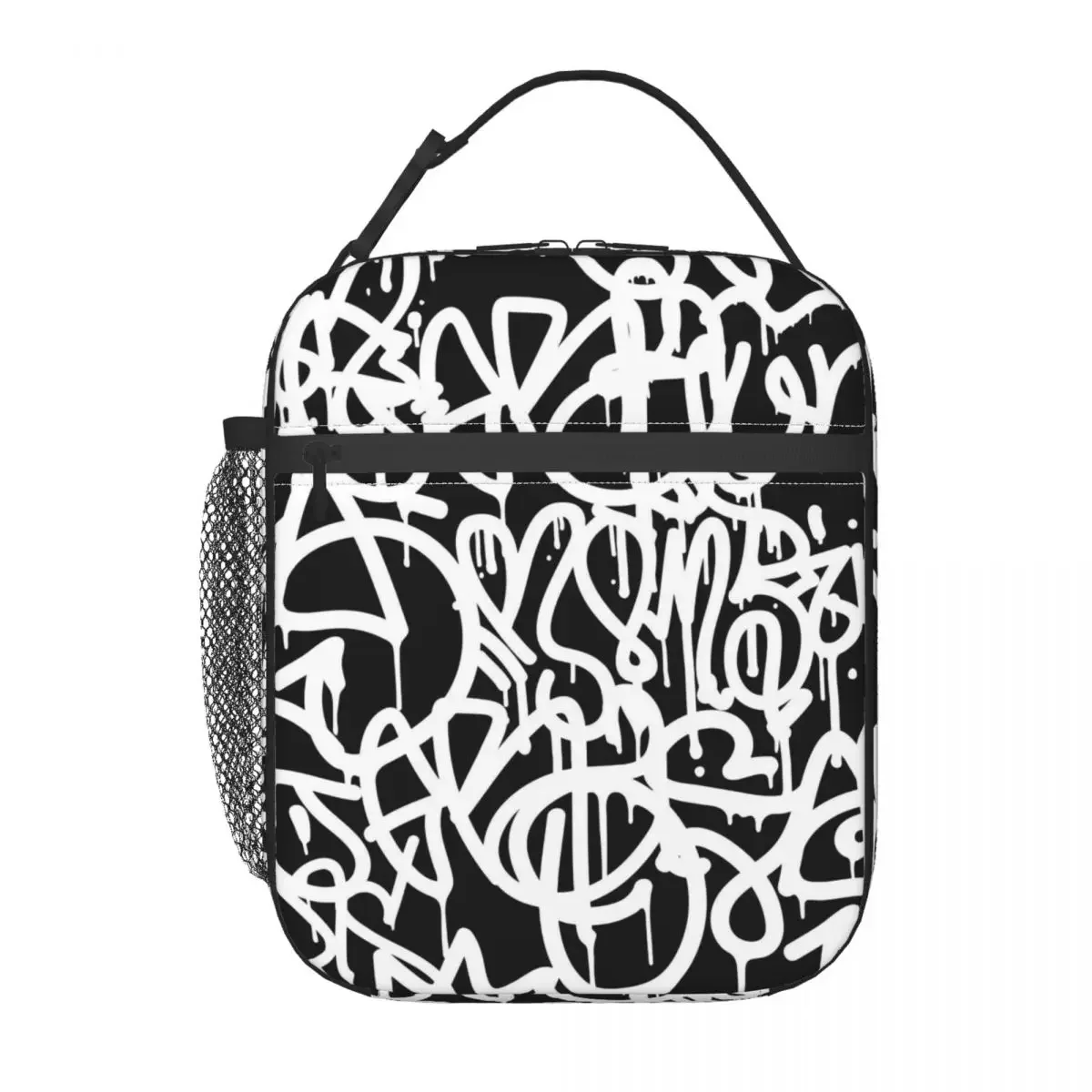 Lunch Bag Abstract Graffiti Convenient Lunch Box For Women Black And White Office Cooler Bag Oxford Thermal Lunch Bags: Blue