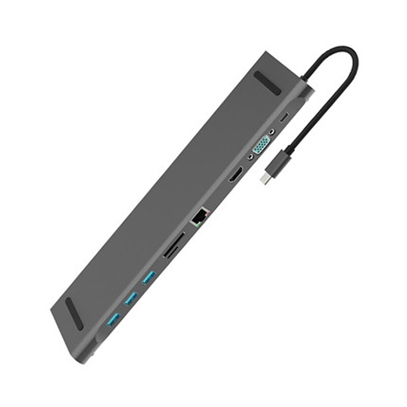10 in 1 USB di Tipo C centro Adattatore Del computer Portatile attracco stazione HDMI VGA RJ45 PD Compatibile per HP/ Lenovo/Superficie Grigio: Default Title