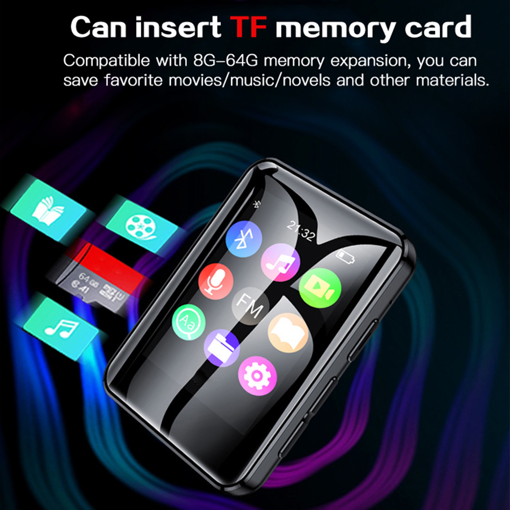 MP3 Player Bluetooth 5.0 Full Screen Walkman Portable Sport Music Player Mp4 Video Player with FM E-book Recorder Mp3 Player