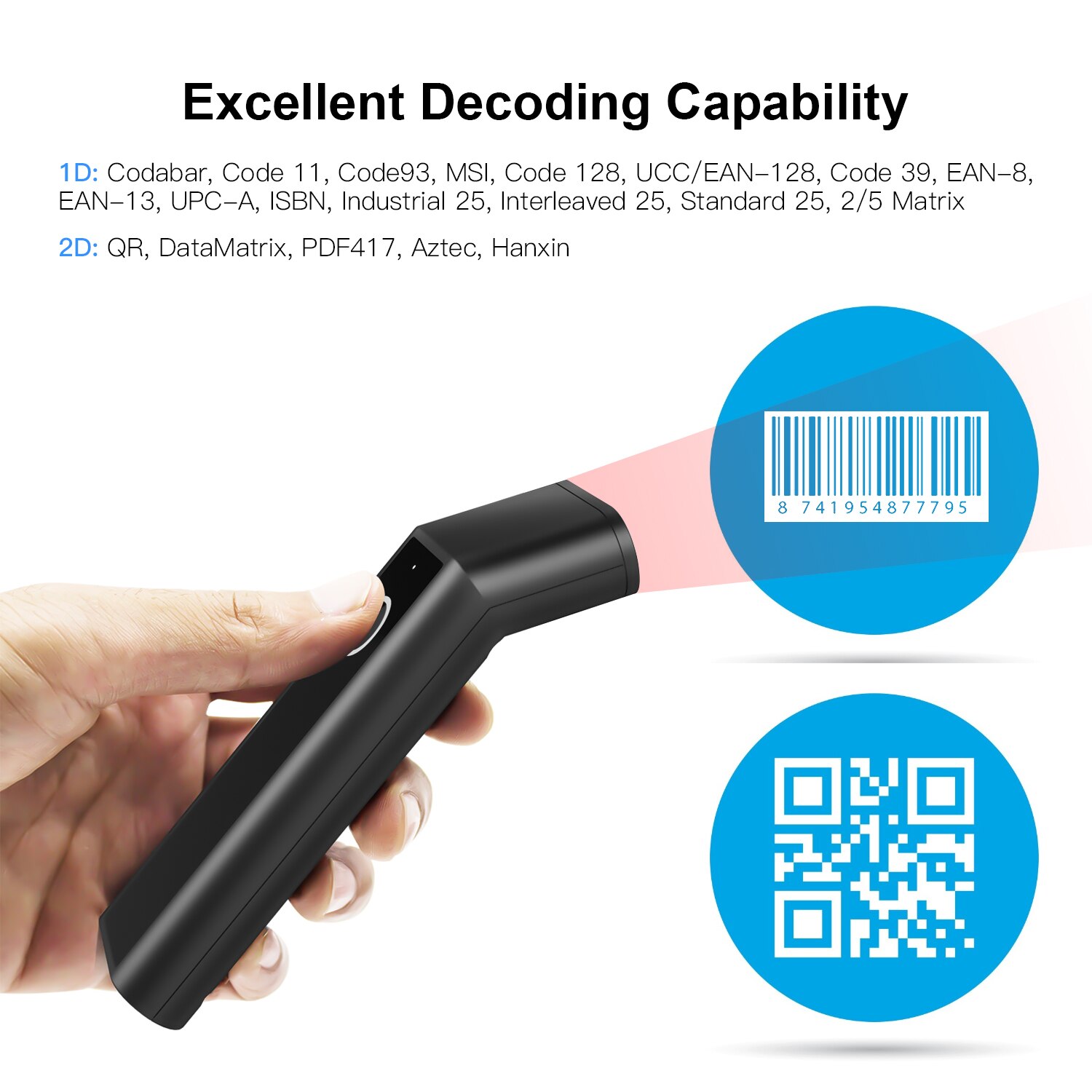 Barcode Scanner Handheld 1D/2D/Qr Bar Code Reader Ondersteuning Bt 2.4G Draadloze Usb Bekabelde Verbinding Met opladen Scannen Base