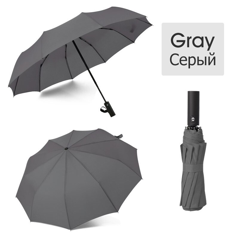 12K Strong Wind Resistant Umbrella Men Rain Women 3Folding Automatic Portable Parasol Long Handle Business Big Paraguas: Gray