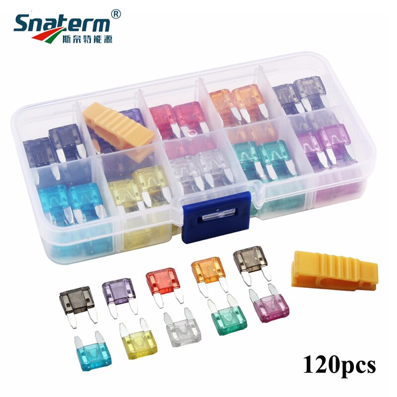 120Pcs Mini Auto Automotive Auto Boot Truck Blade Fuse Box Assortiment 2A 3A 5A 7.5A 10A 15A 20A 25A 30A 35A
