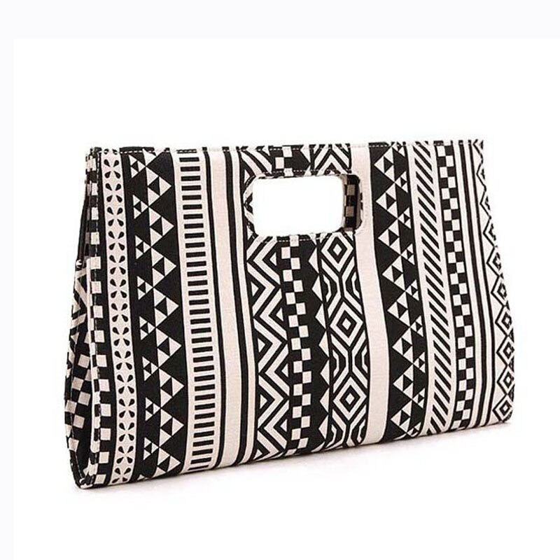 Women Classic Black And White Geometric Patterns Handbags Print Canvas Small Canvas Day Clutches Evening Bags