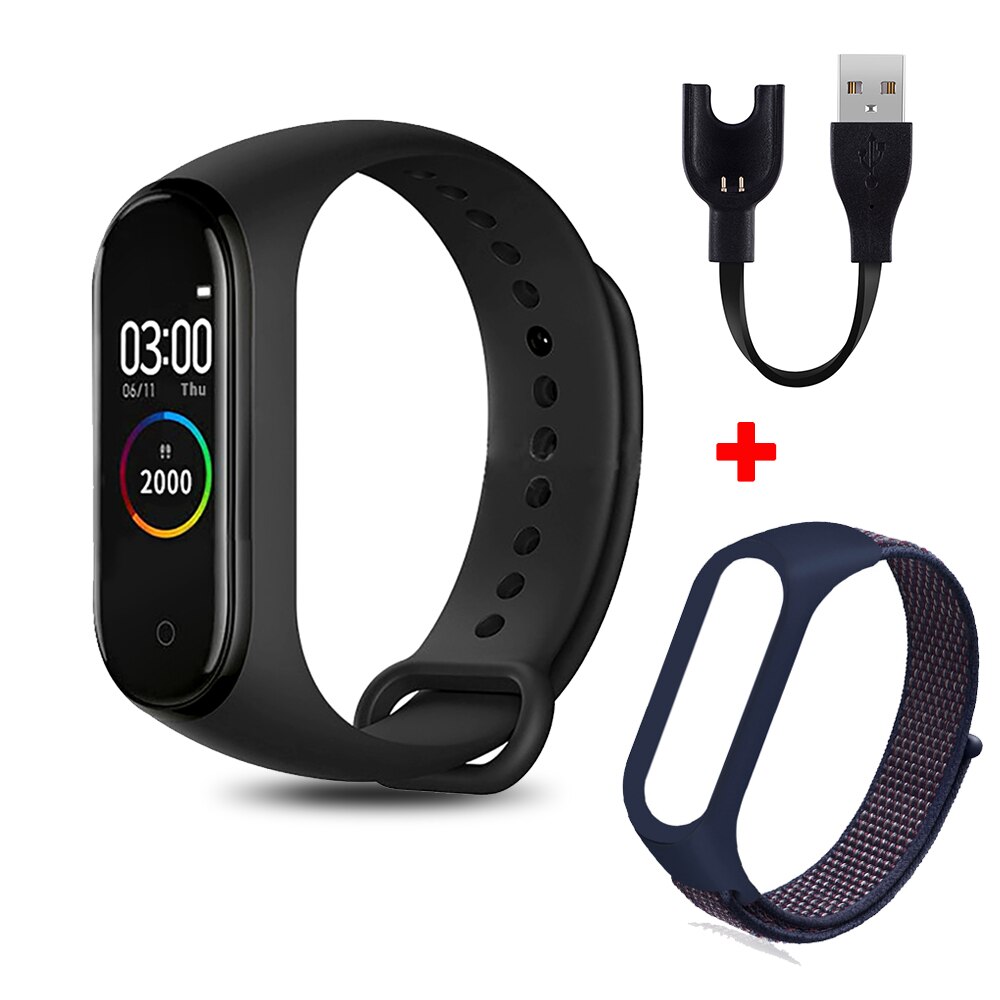 M4 smart armbånd fitness tracker hjertefrekvens blodtryksovervågning bluetooth smart armbånd skridttæller sport smart ure: Mørkeblå og sort