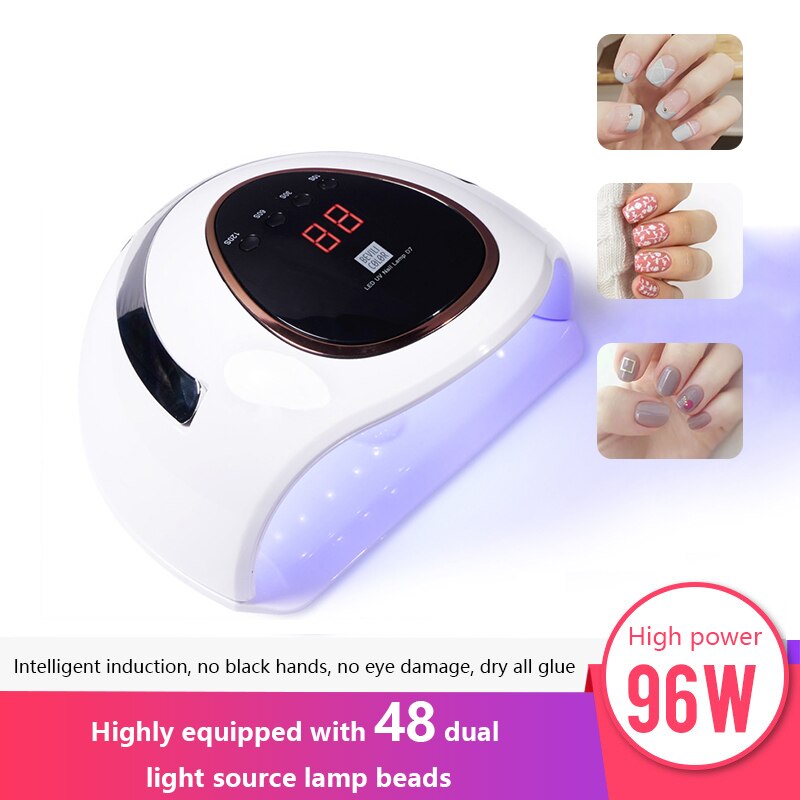 Led neglelampe til manicure 96w negletørrer maskine uv lampe til hærdning af uv gel neglelak med bevægelsesfølende lcd display
