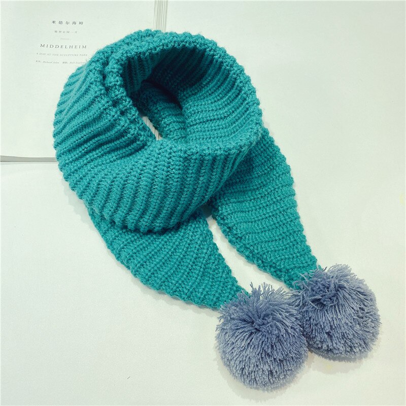 Verdikte gebreide kindersjaal effen kleur kruisstreep jongens en meisjes lange handdoek hangende bal winter warm baby haar nek: 2