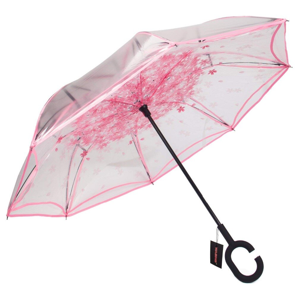 Yesello pliant parapluie inversé Double couche inversé coupe-vent pluie voiture parapluies pour femmes Transparent inversé parapluie bleu
