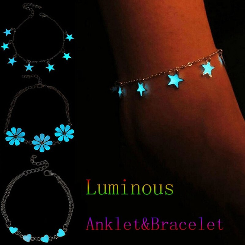 2022 Enkelbanden Voor Vrouwen Little Star Hart Bloem Glow In The Dark Enkelband Op Been Voet Zomer Strand sieraden